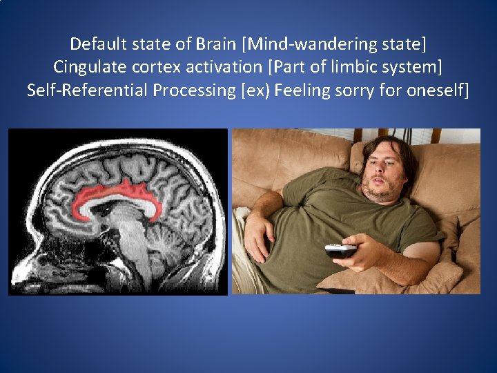 Default state of Brain [Mind‐wandering state] Cingulate cortex activation [Part of limbic system] Self‐Referential