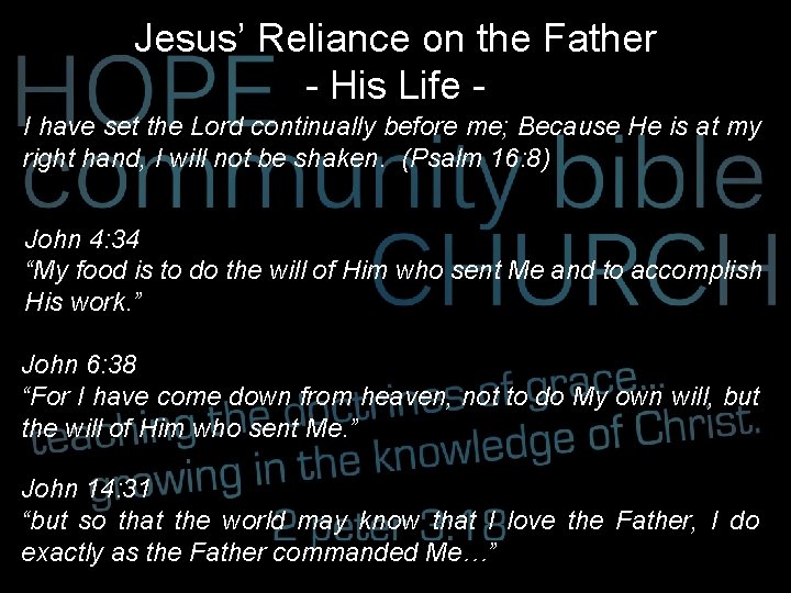 Jesus’ Reliance on the Father - His Life I have set the Lord continually