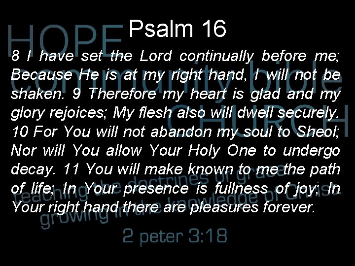 Psalm 16 8 I have set the Lord continually before me; Because He is