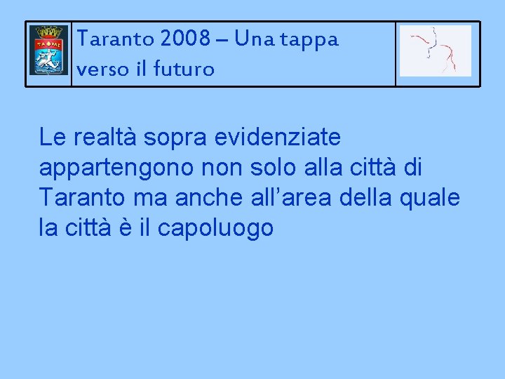 Taranto 2008 – Una tappa verso il futuro Le realtà sopra evidenziate appartengono non