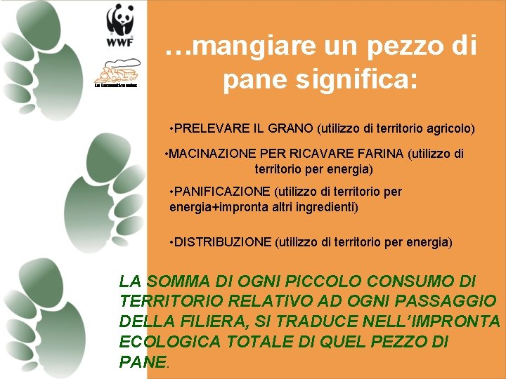 …mangiare un pezzo di pane significa: • PRELEVARE IL GRANO (utilizzo di territorio agricolo) …mangiare un pezzo di pane significa: • PRELEVARE IL GRANO (utilizzo di territorio agricolo)