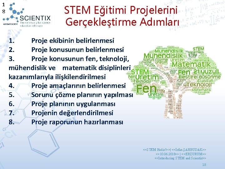 1 8 STEM Eğitimi Projelerini Gerçekleştirme Adımları 1. Proje ekibinin belirlenmesi 2. Proje konusunun