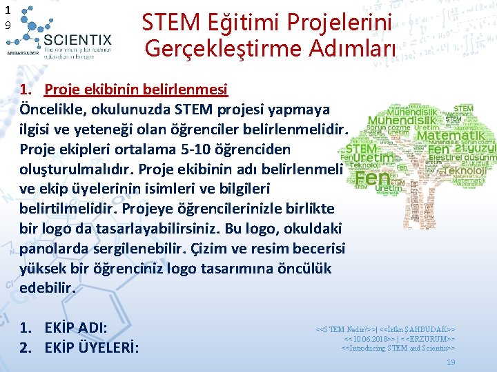 1 9 STEM Eğitimi Projelerini Gerçekleştirme Adımları 1. Proje ekibinin belirlenmesi Öncelikle, okulunuzda STEM