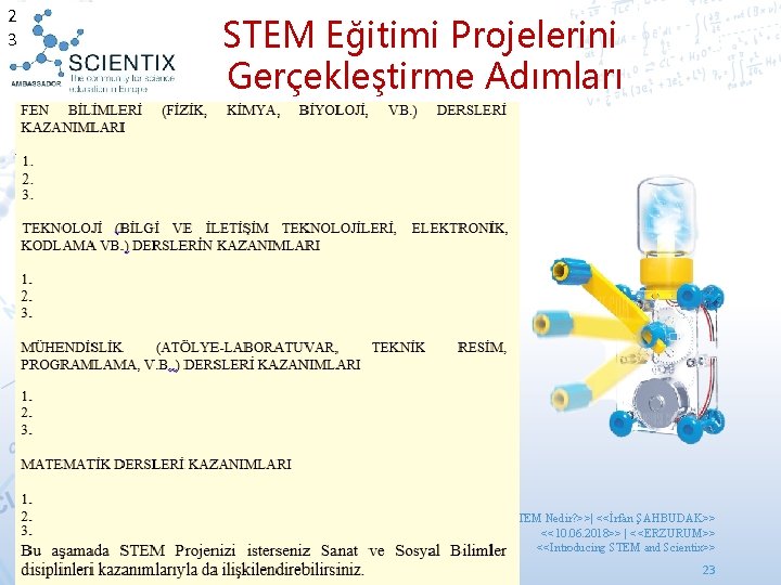 2 3 STEM Eğitimi Projelerini Gerçekleştirme Adımları <<STEM Nedir? >>| <<İrfan ŞAHBUDAK>> <<10. 06.