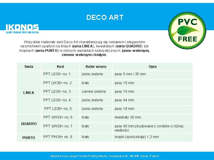DECO ART Wszystkie materiały serii Deco Art charakteryzują się ciekawym i eleganckim wzornictwem opartym