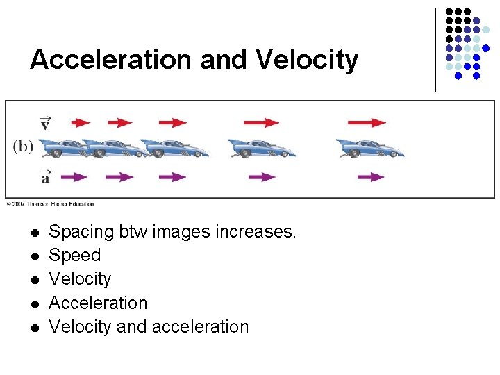 Acceleration and Velocity l l l Spacing btw images increases. Speed Velocity Acceleration Velocity