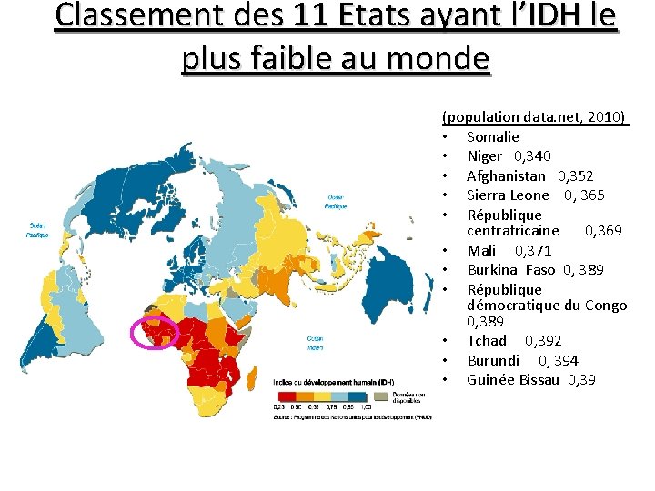 Classement des 11 Etats ayant l’IDH le plus faible au monde (population data. net,