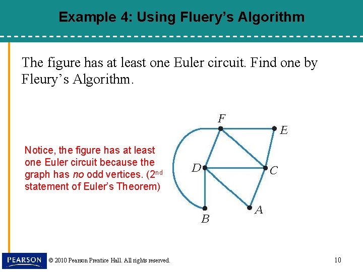 Example 4: Using Fluery’s Algorithm The figure has at least one Euler circuit. Find