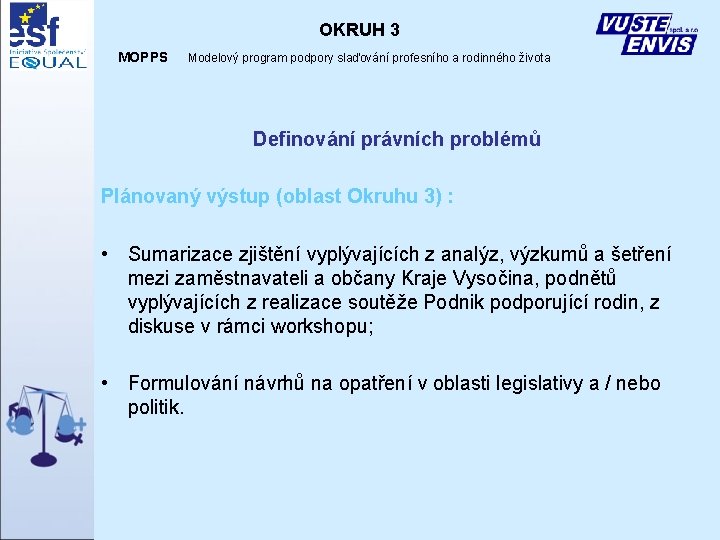 OKRUH 3 MOPPS Modelový program podpory slaďování profesního a rodinného života Definování právních problémů