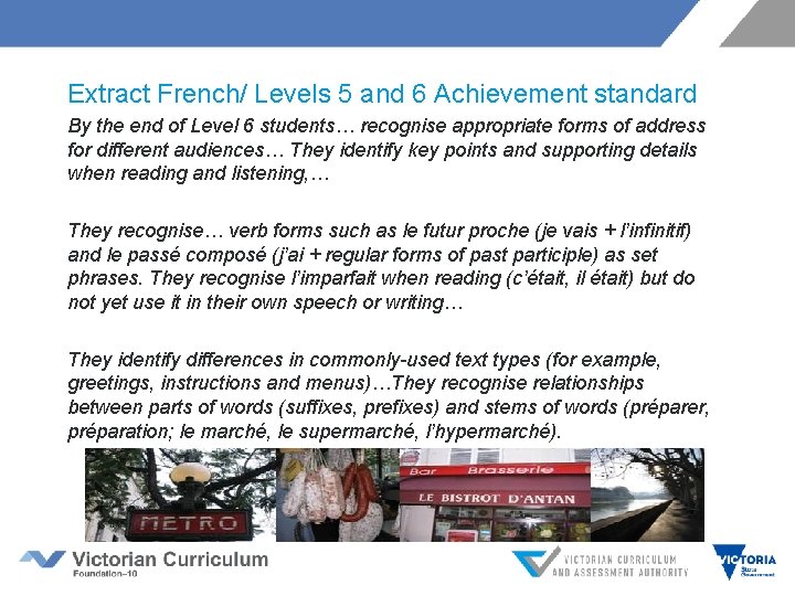 Extract French/ Levels 5 and 6 Achievement standard By the end of Level 6