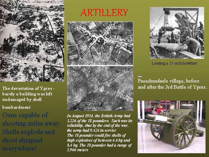 ARTILLERY Loading a 15 -inch howitzer Passchendaele village, before and after the 3 rd