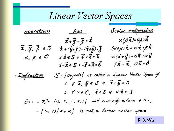 Linear Vector Spaces R. B. Wu 