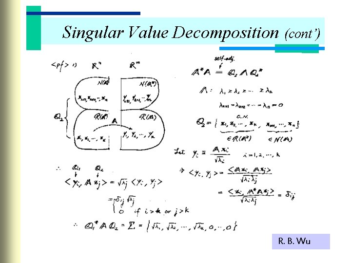 Singular Value Decomposition (cont’) R. B. Wu 