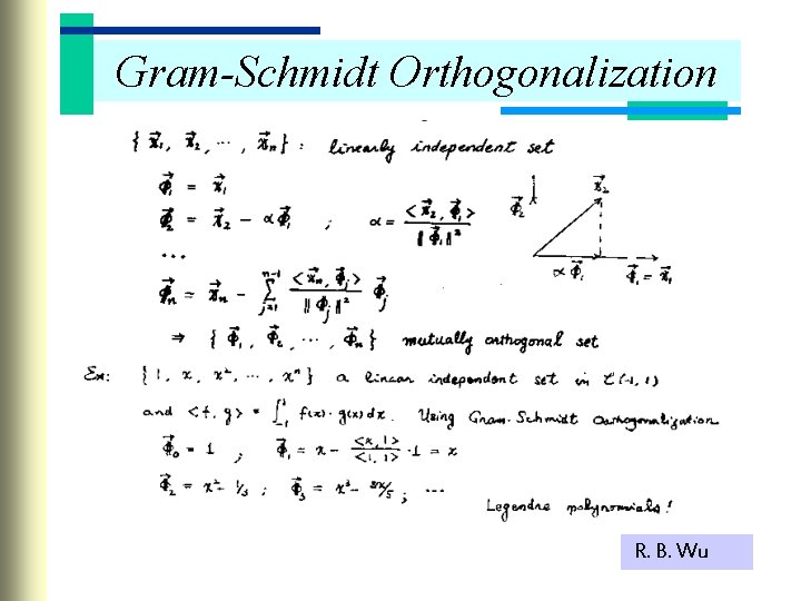 Gram-Schmidt Orthogonalization R. B. Wu 