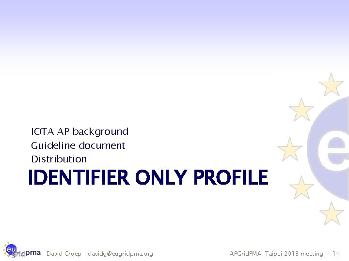 IOTA AP background Guideline document Distribution IDENTIFIER ONLY PROFILE David Groep – davidg@eugridpma. org