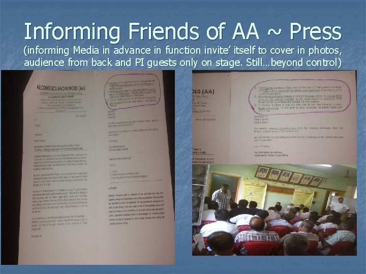 Informing Friends of AA ~ Press (informing Media in advance in function invite’ itself