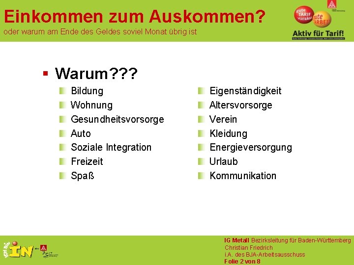 Einkommen zum Auskommen? oder warum am Ende des Geldes soviel Monat übrig ist §