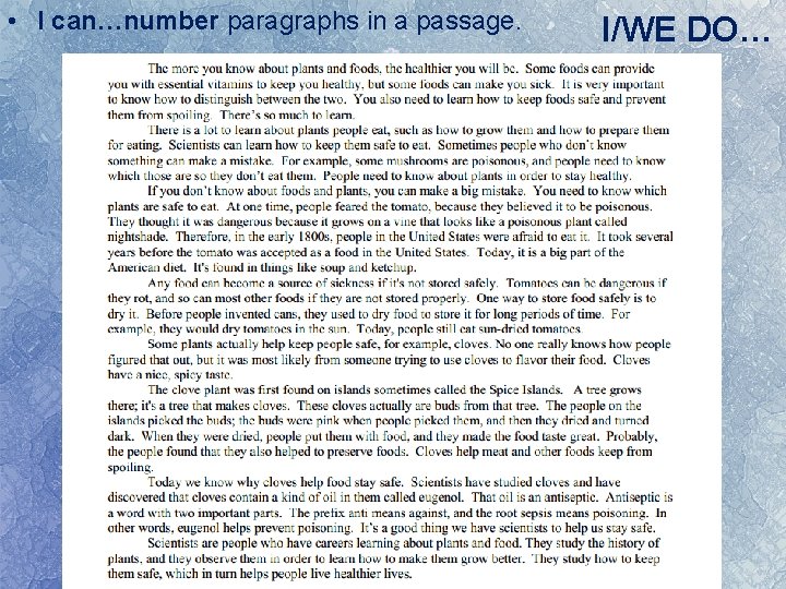  • I can…number paragraphs in a passage. I/WE DO… 
