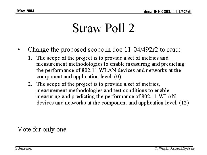 May 2004 doc. : IEEE 802. 11 -04/525 r 0 Straw Poll 2 •