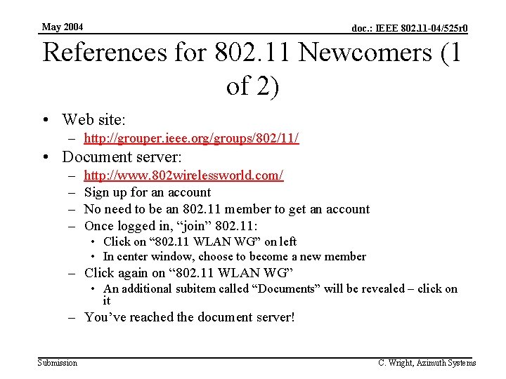 May 2004 doc. : IEEE 802. 11 -04/525 r 0 References for 802. 11