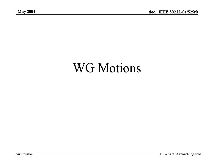 May 2004 doc. : IEEE 802. 11 -04/525 r 0 WG Motions Submission C.