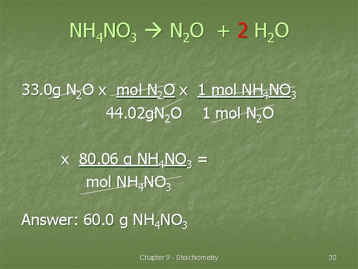 NH 4 NO 3 N 2 O + 2 H 2 O 33. 0