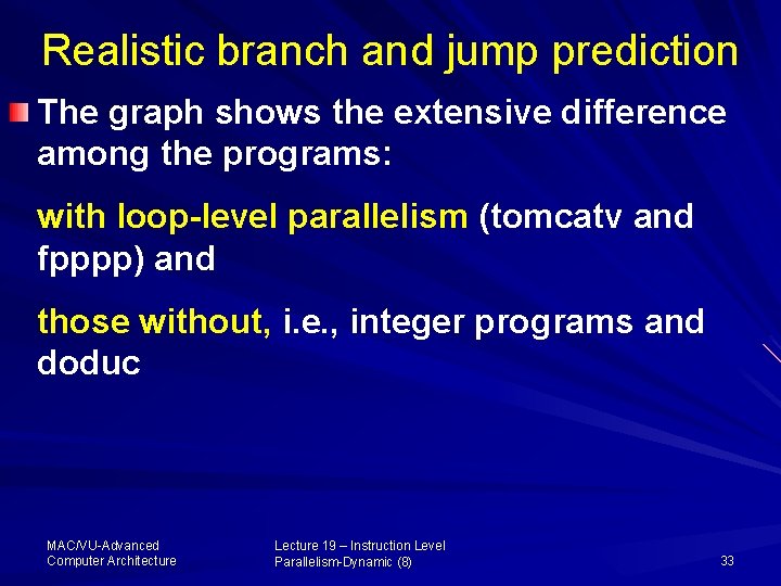 Realistic branch and jump prediction The graph shows the extensive difference among the programs: