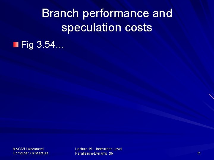Branch performance and speculation costs Fig 3. 54… MAC/VU-Advanced Computer Architecture Lecture 19 –
