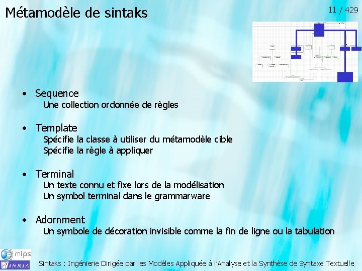 Métamodèle de sintaks 11 / 429 • Sequence Une collection ordonnée de règles •
