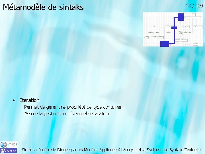 Métamodèle de sintaks • 13 / 429 Iteration Permet de gérer une propriété de