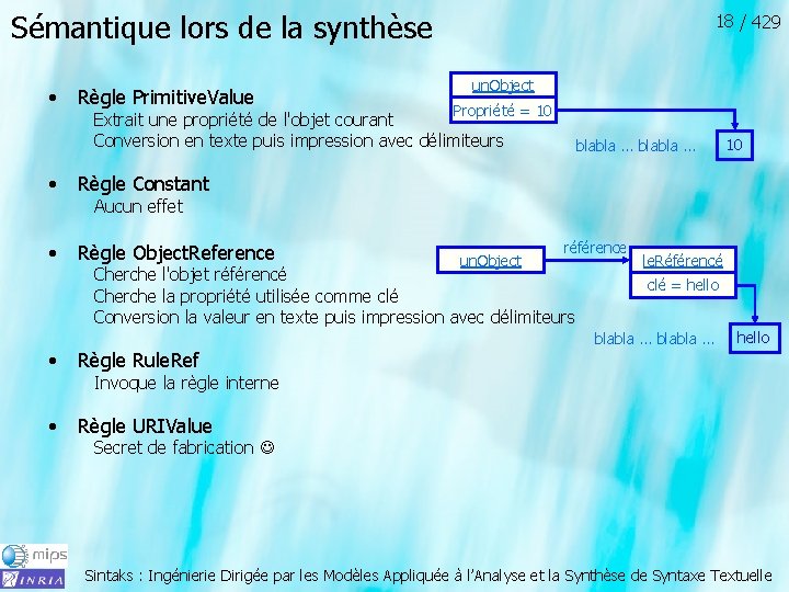 Sémantique lors de la synthèse • Règle Primitive. Value 18 / 429 un. Object