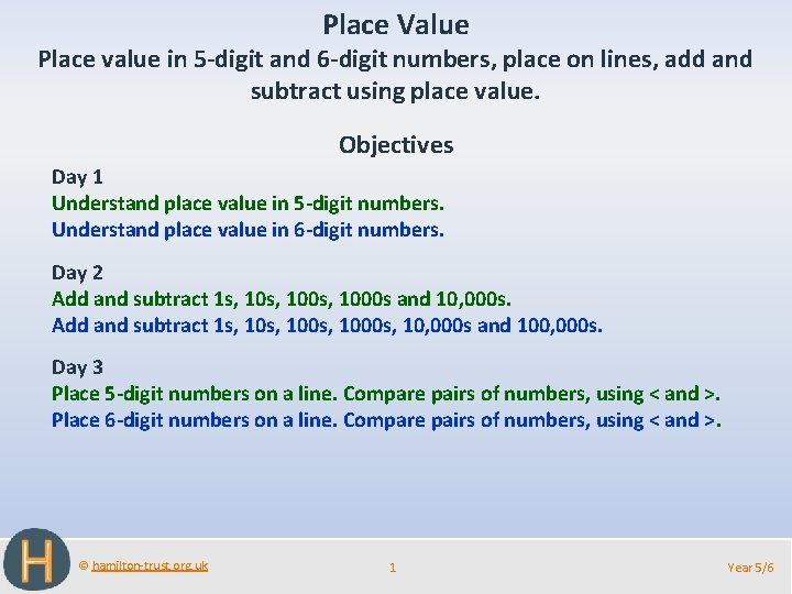 Place Value Place value in 5 -digit and 6 -digit numbers, place on lines,