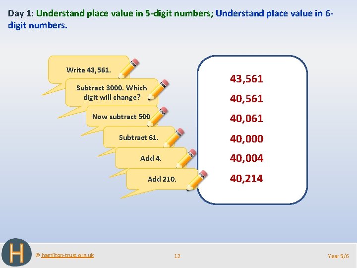 Day 1: Understand place value in 5 -digit numbers; Understand place value in 6