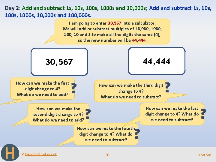 Day 2: Add and subtract 1 s, 100 s, 1000 s and 10, 000