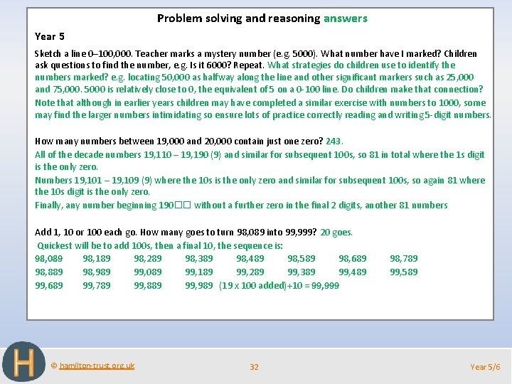 Problem solving and reasoning answers Year 5 Sketch a line 0– 100, 000. Teacher