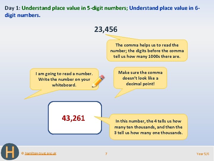 Day 1: Understand place value in 5 -digit numbers; Understand place value in 6