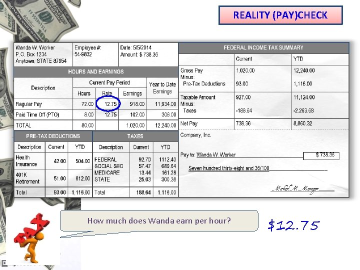 REALITY (PAY)CHECK How much does Wanda earn per hour? $12. 75 