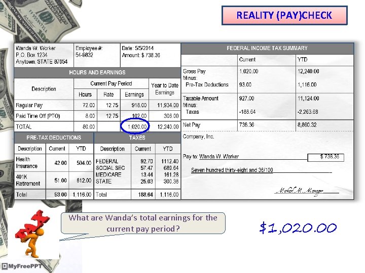 REALITY (PAY)CHECK What are Wanda’s total earnings for the current pay period? $1, 020.