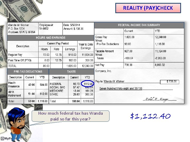 REALITY (PAY)CHECK How much federal tax has Wanda paid so far this year? $1,