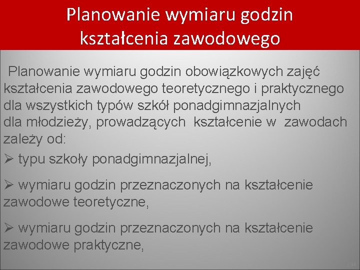 Planowanie wymiaru godzin kształcenia zawodowego Planowanie wymiaru godzin obowiązkowych zajęć kształcenia zawodowego teoretycznego i