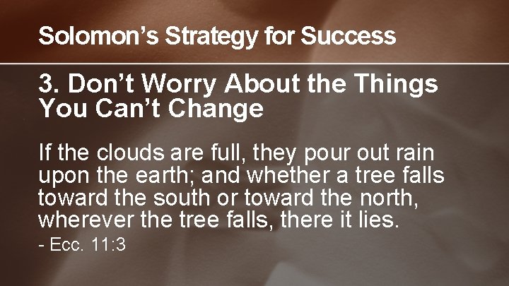 Solomon’s Strategy for Success 3. Don’t Worry About the Things You Can’t Change If