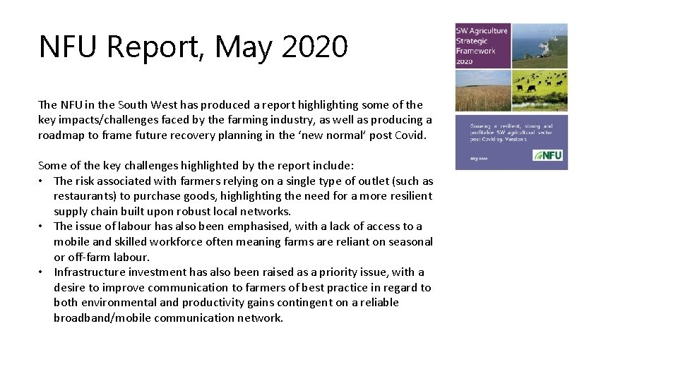 NFU Report, May 2020 The NFU in the South West has produced a report