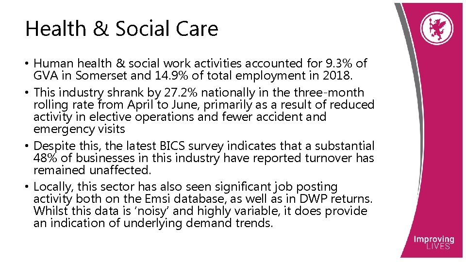 Health & Social Care • Human health & social work activities accounted for 9.