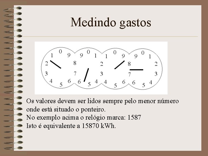 Medindo gastos Os valores devem ser lidos sempre pelo menor número onde está situado