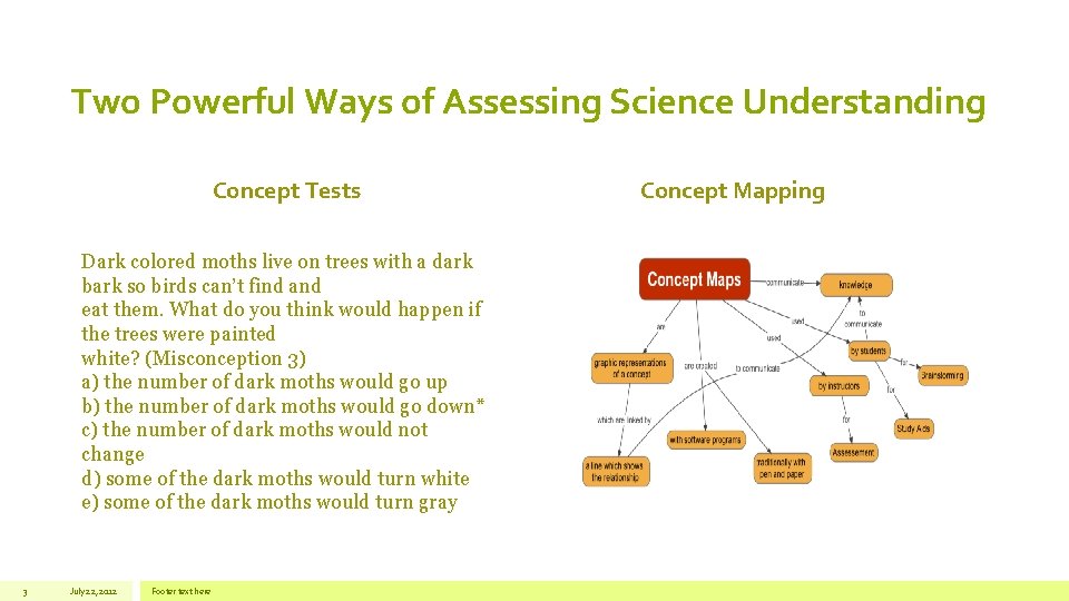Two Powerful Ways of Assessing Science Understanding Concept Tests Dark colored moths live on