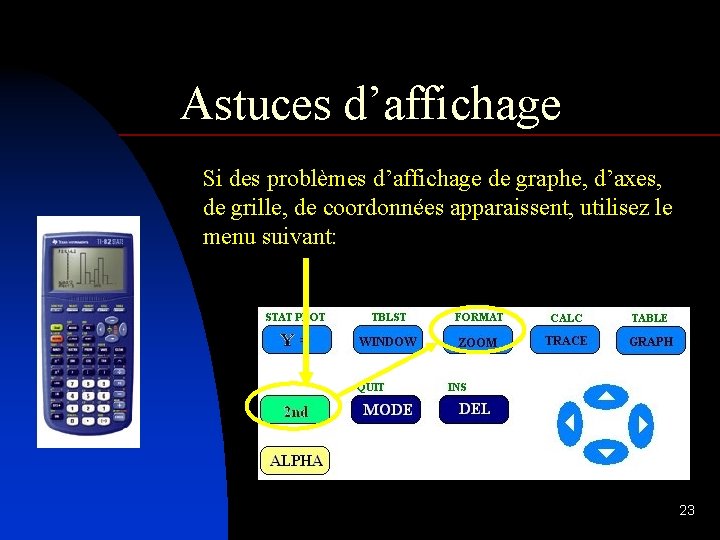 Astuces d’affichage Si des problèmes d’affichage de graphe, d’axes, de grille, de coordonnées apparaissent,