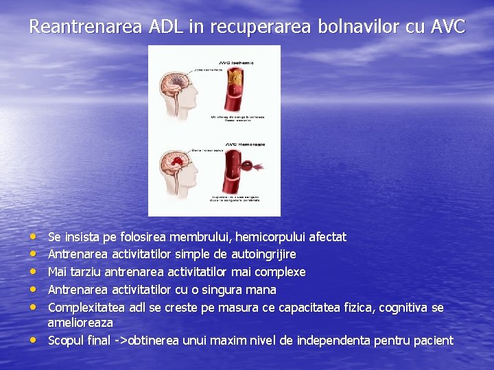 Reantrenarea ADL in recuperarea bolnavilor cu AVC • • • Se insista pe folosirea