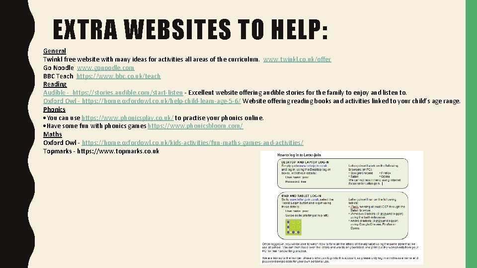 EXTRA WEBSITES TO HELP: General Twinkl free website with many ideas for activities all