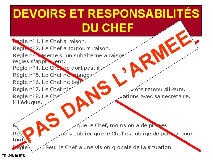 DEVOIRS ET RESPONSABILITÉS DU CHEF E E Règle n° 1. Le Chef a raison.