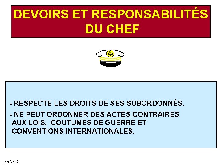 DEVOIRS ET RESPONSABILITÉS DU CHEF - RESPECTE LES DROITS DE SES SUBORDONNÉS. - NE